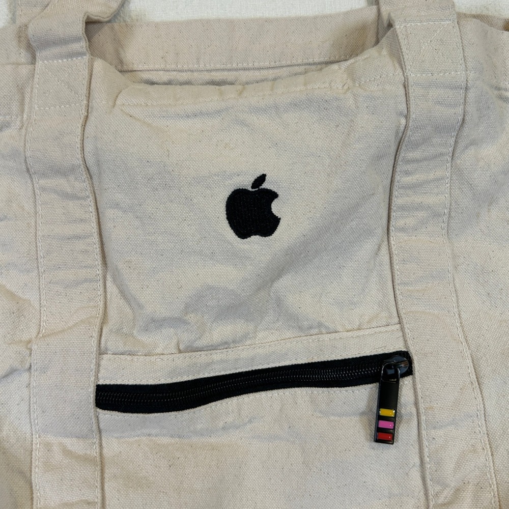 Apple Corporate Employee Canvas Tote Bag Cream Embroidered Logo Tech Swag - Picture 2 of 7